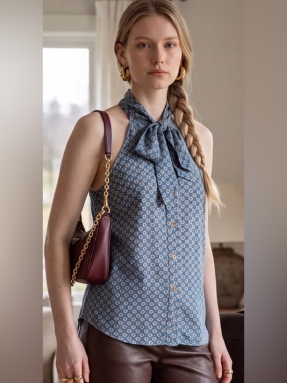 Women's Classy Silk Blue Patterned Halter Blouse
Retails $118